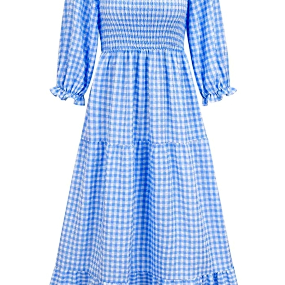 Puff sleeve maxi dress - blue gingham